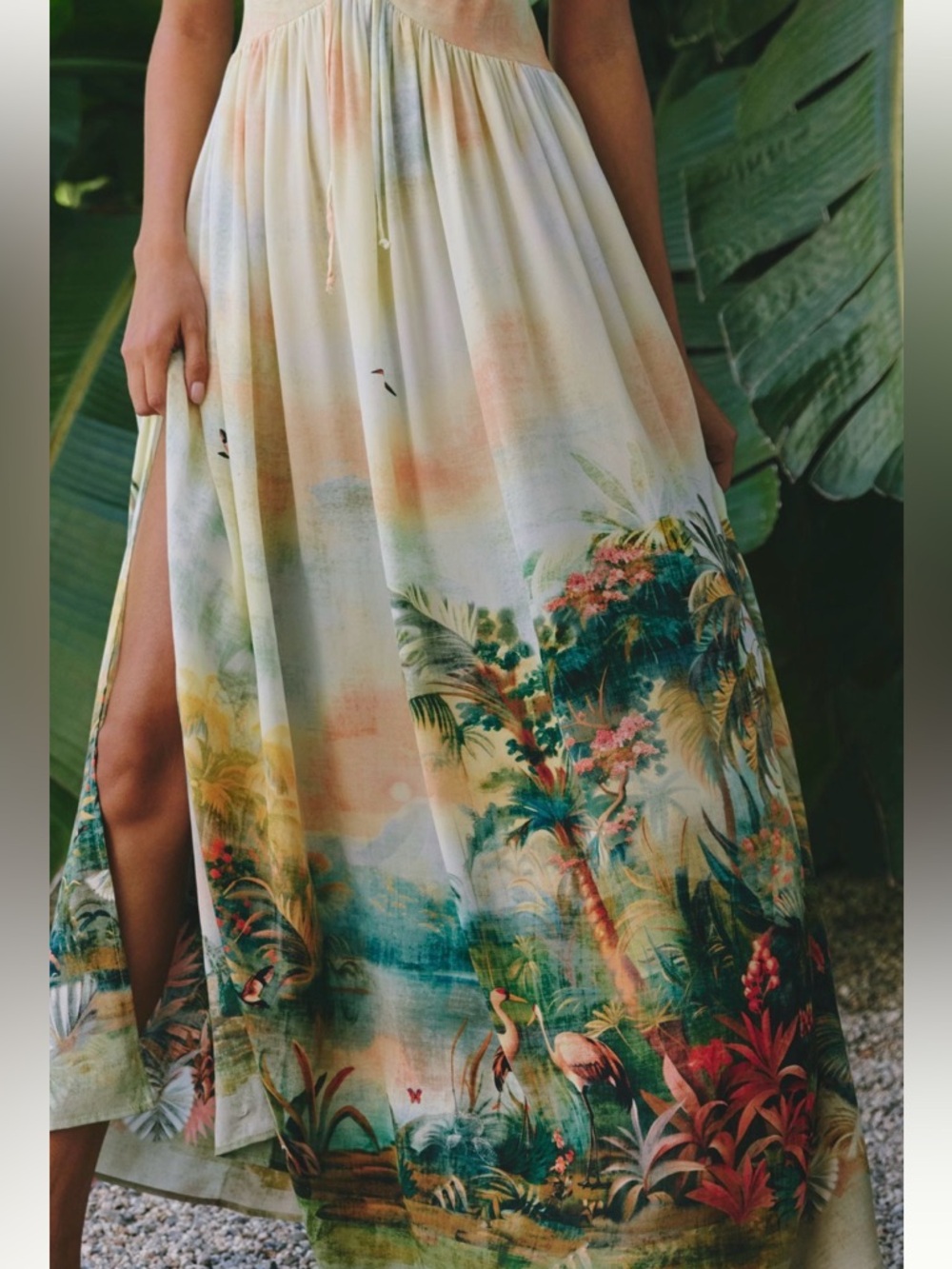 Anthropologie Boho Celandine Tropical Scenic Maxi Dress NWT S Coastal Green - Picture 4 of 10